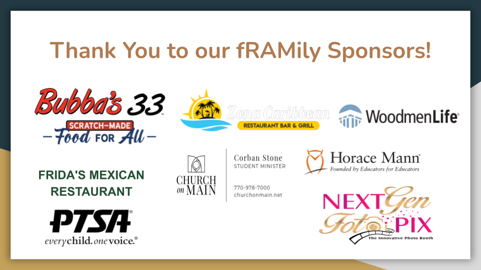 A list of the business partners, Bubba's  33, Zona Carribbean Restaurant, Woodmen Life, Frida's Mexican Restaurant, Church on